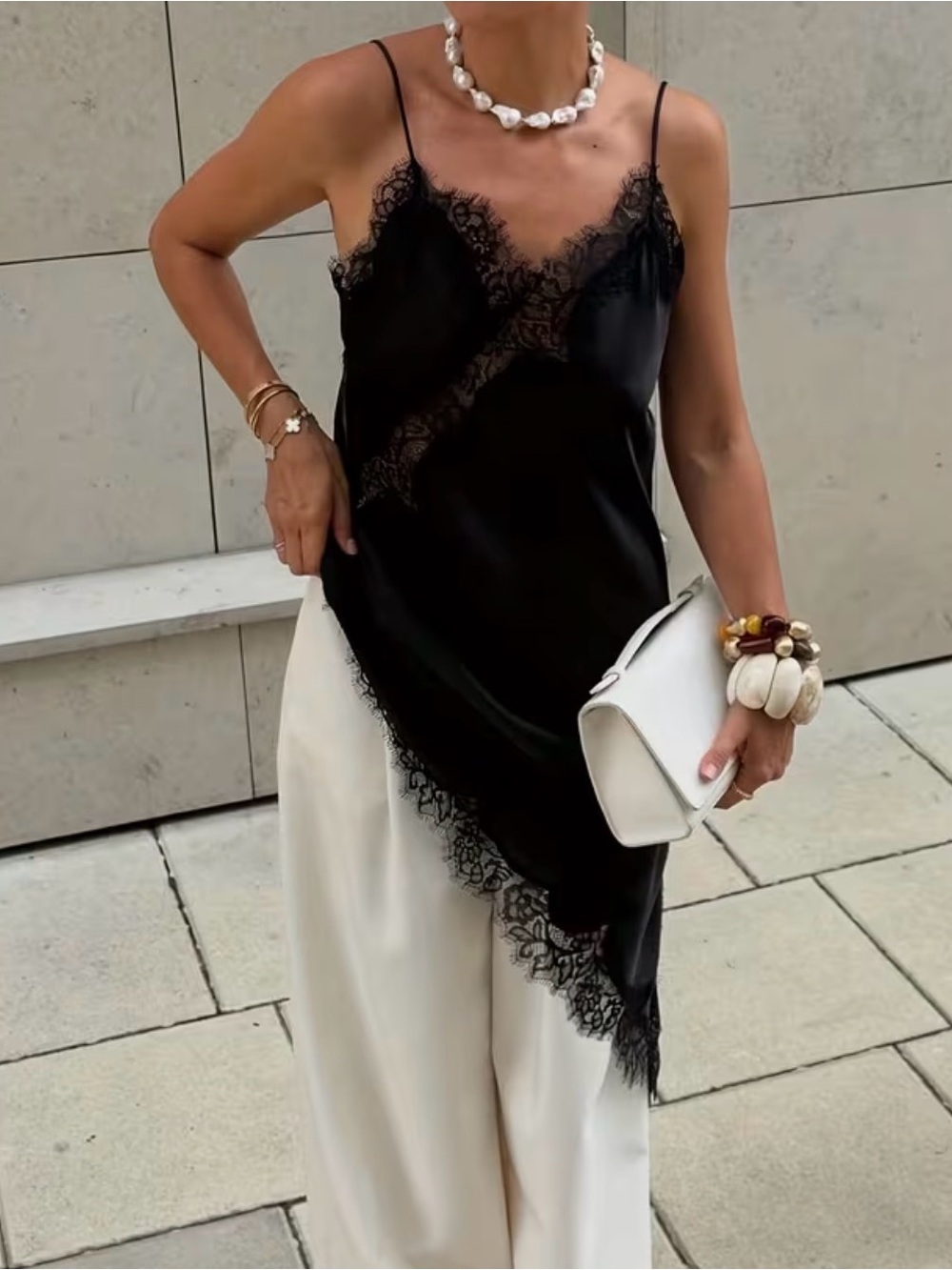 Black Lace Satin Top